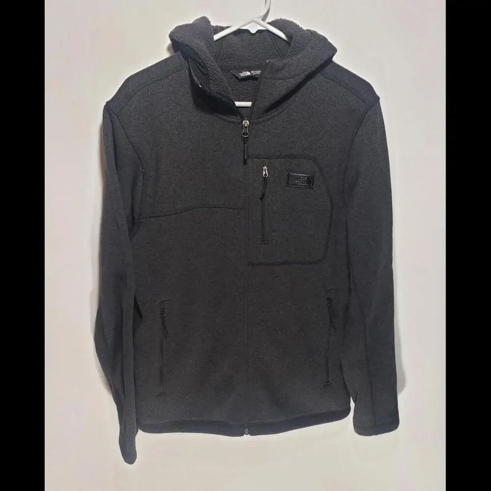 Mens THE NORTH FACE Gray Full Zip Sweater Fleece‎ Hooded Jacket Size Large L
